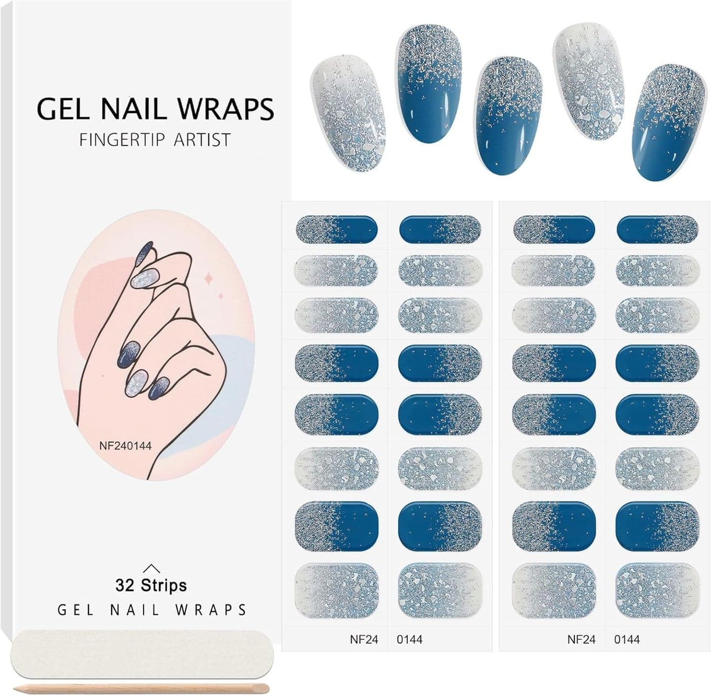 32PCS SemiCured Gel Nail Strips EBANKU Nail Polish Stickers LongLasting SemiCured Gel Nail Wraps Full Nail Polish Wraps Shiny Nail Decors Gel Nail Art Stickers UVLED Lamp Required Diamond Blue