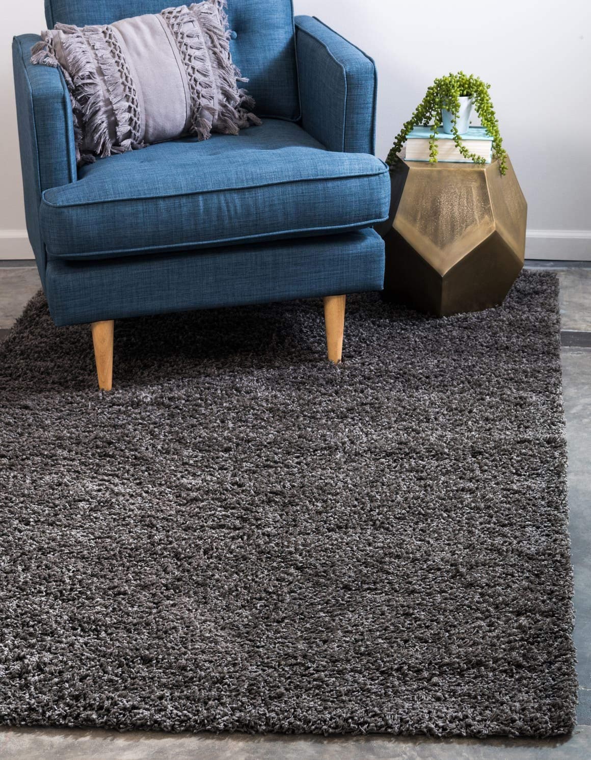 Unique Loom Solid Shag Collection Area Rug 7 10 x 10 Rectangle Graphite Gray