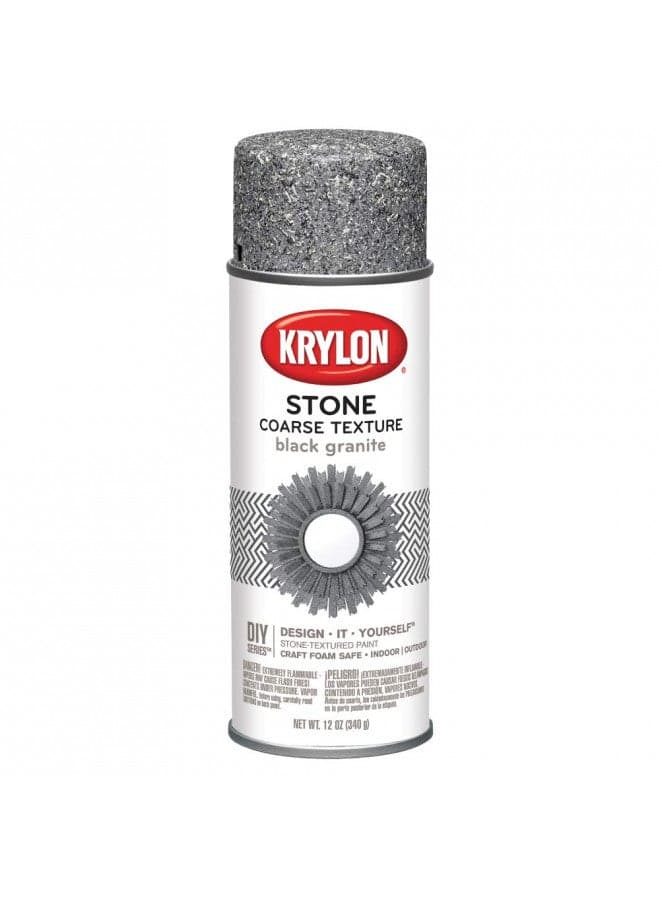 Krylon K18201 Coarse Stone Texture Finish Spray Paint, Black Granite, 12 Ounce