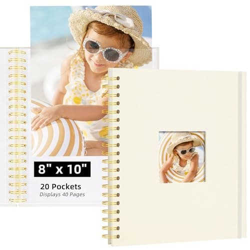 Remowith Photo Album 8x10 20 Pockets (Beige) Linen Cover Scrapbook Album for Kids Artwork, School Pictures Art Portfolio Photo Book