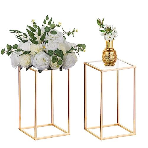 Nuptio 10 Pcs Gold Vase Metal Column Stand Road Lead Geometric Centerpiece Vase for Tables, 15¾ inch Tall Floor Vases Decorative Tall Flower Rack for Home Event Party Wedding Decorations for Reception