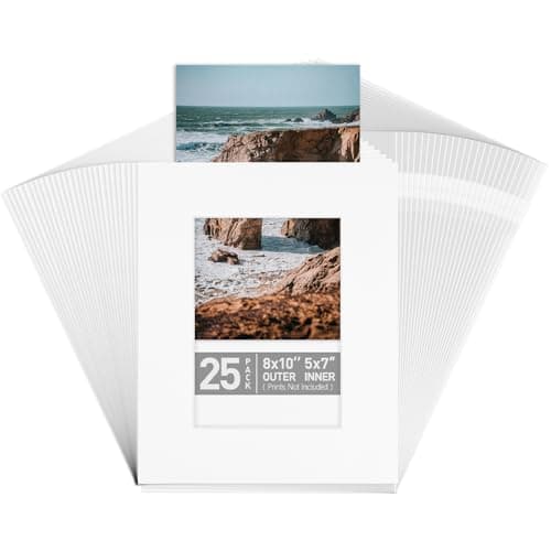 Golden State Art, Pack of 25, 8x10 White Slip in Photo Mat +Backing+ Bag, Matted to 5x7 Photo, Paper Picture Frame, Cardboard Photo Frame,Archival Photo Mat for Picture Framing,Display and Collection