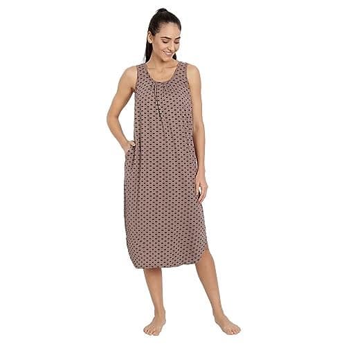 BLAZON Women's Cotton Hosiery Maxi Night Wear with Pockets (13010_BLZ_Allium_BGY_01_XL_Brownish Grey_XL)