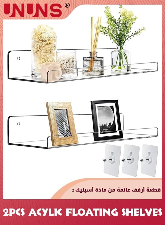 2 Pack Clear Acrylic Floating Shelf,12'' Invisible Wall Mounted Shelf With Cord Hole,Small Display Ledge Shelves For Smart Speaker Action Figures,Great For Kids Room Bathroom Office Display