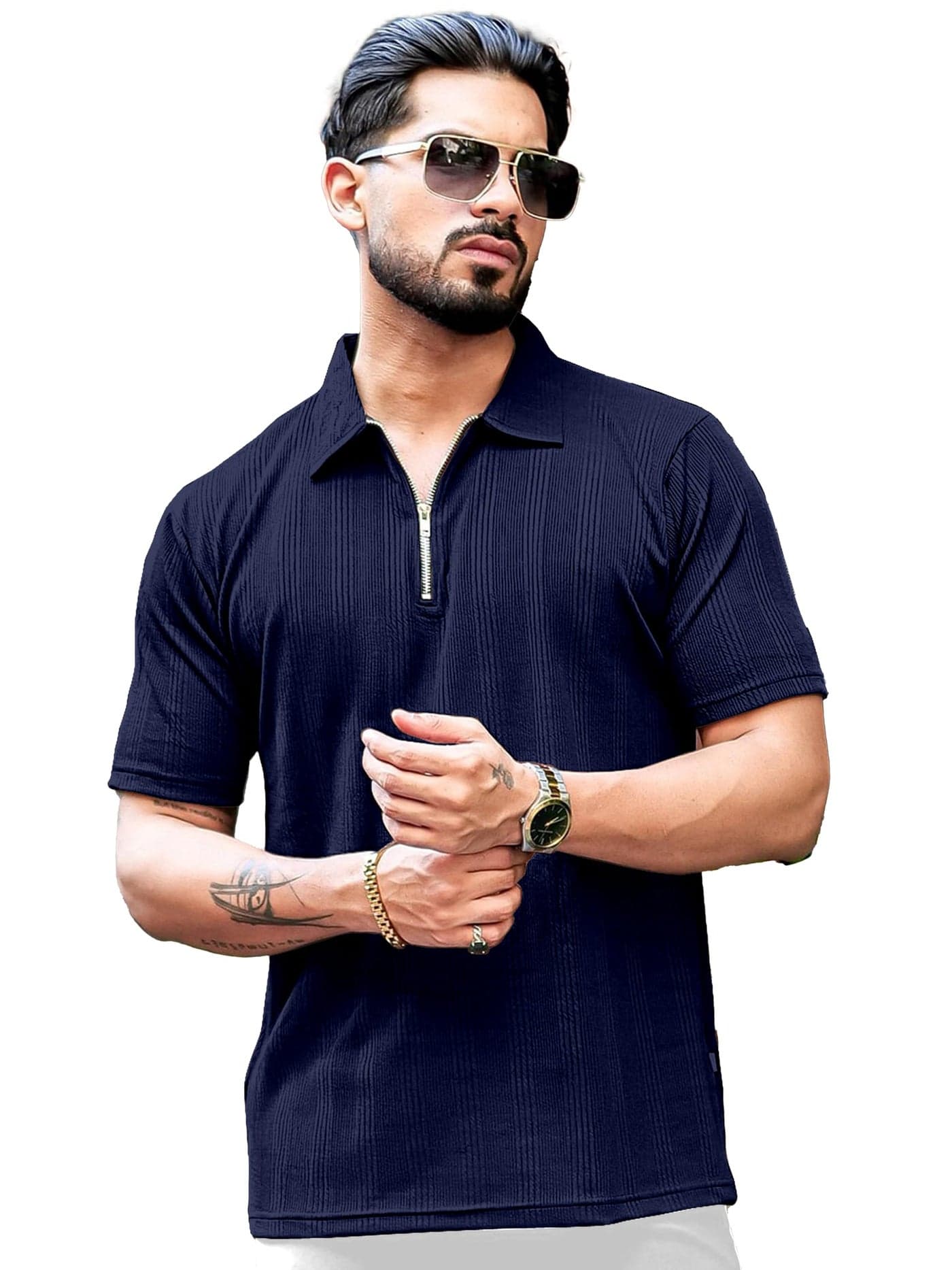 KAJARU Men's 95% Polyster 5% Cotton Regular Fit Polo T-Shirt with Short Sleeve and Zipper as Closure (POLO-8015-BLUE-XXL)