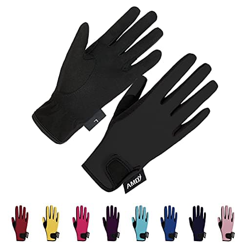 Amoy Kids Horse Riding Gloves Breathable Children Equestrian Horseback Anti-Slipping Boys & Girls Youth Outdoor Biking Cycling Sport Mitts Black M Age 8-10