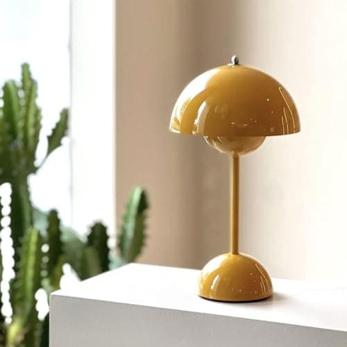 NYRWANA Portable LED Table Lamp, Stepless Dimming Brightness Metal Desk Light, 3 Colour Touch Control Rechargeable Night Light, Bedside Room Décor (Yellow)