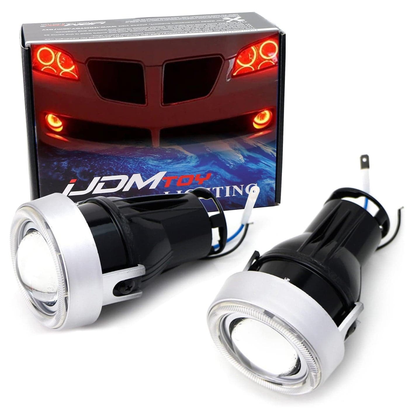 iJDMTOY 3Inch Projector Fog Light Kit w 40SMD Brilliant Red LED Halo Ring Angle Rings Universal Fit With Car SUV Truck ATV RV etc