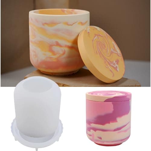 Cup Shape Candle Jar Silicone Mold with Lid Handmade Storage Bowl Resin Mould Flower Pot Vase Concrete DIY Plaster Cast Cement Rings Jewelry Storage Box Mold High Matte