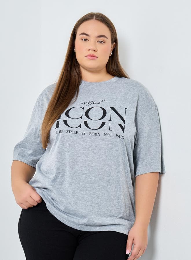 Styli Plus Size Grey Graphic Print T-Shirt — 20