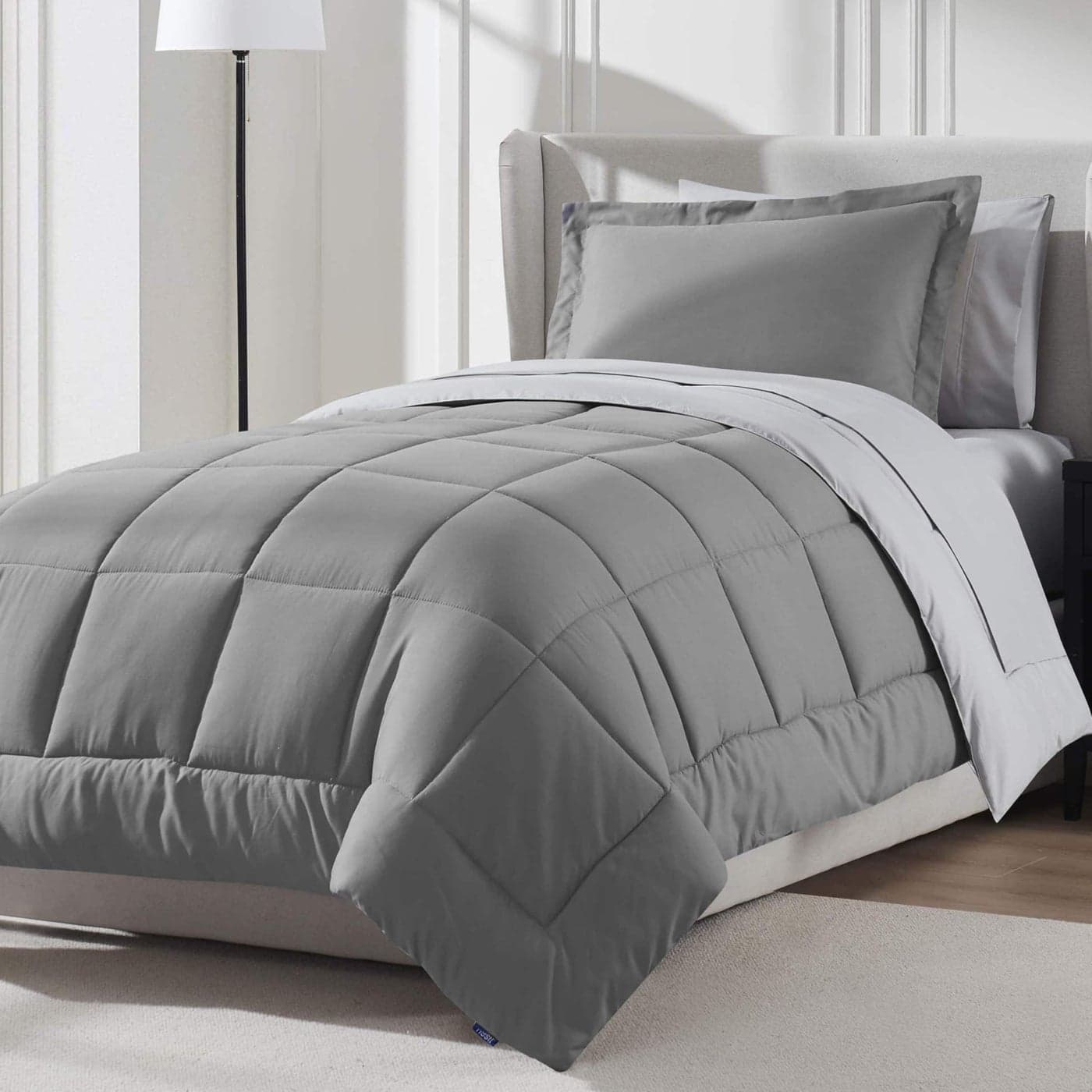 Nestl 5 Piece Twin XL Comforter Set Grey Reversible Bed in a Bag Complete Twin XL Size Bedding Set with Sheets Pillowcase and Sham