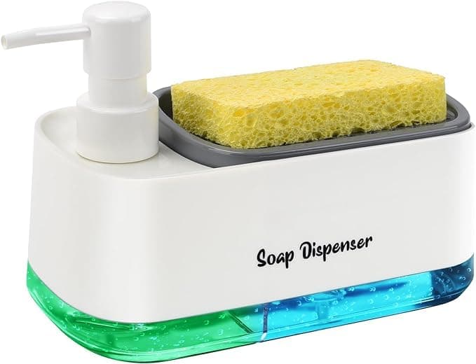 MeRaYo Plastic Soap Dispenser For Kitchen Handwash Dispenser & Dish Wash Dispenser Liquid Soap Dispenser For Kitchen Sink With Sponge Holder, White