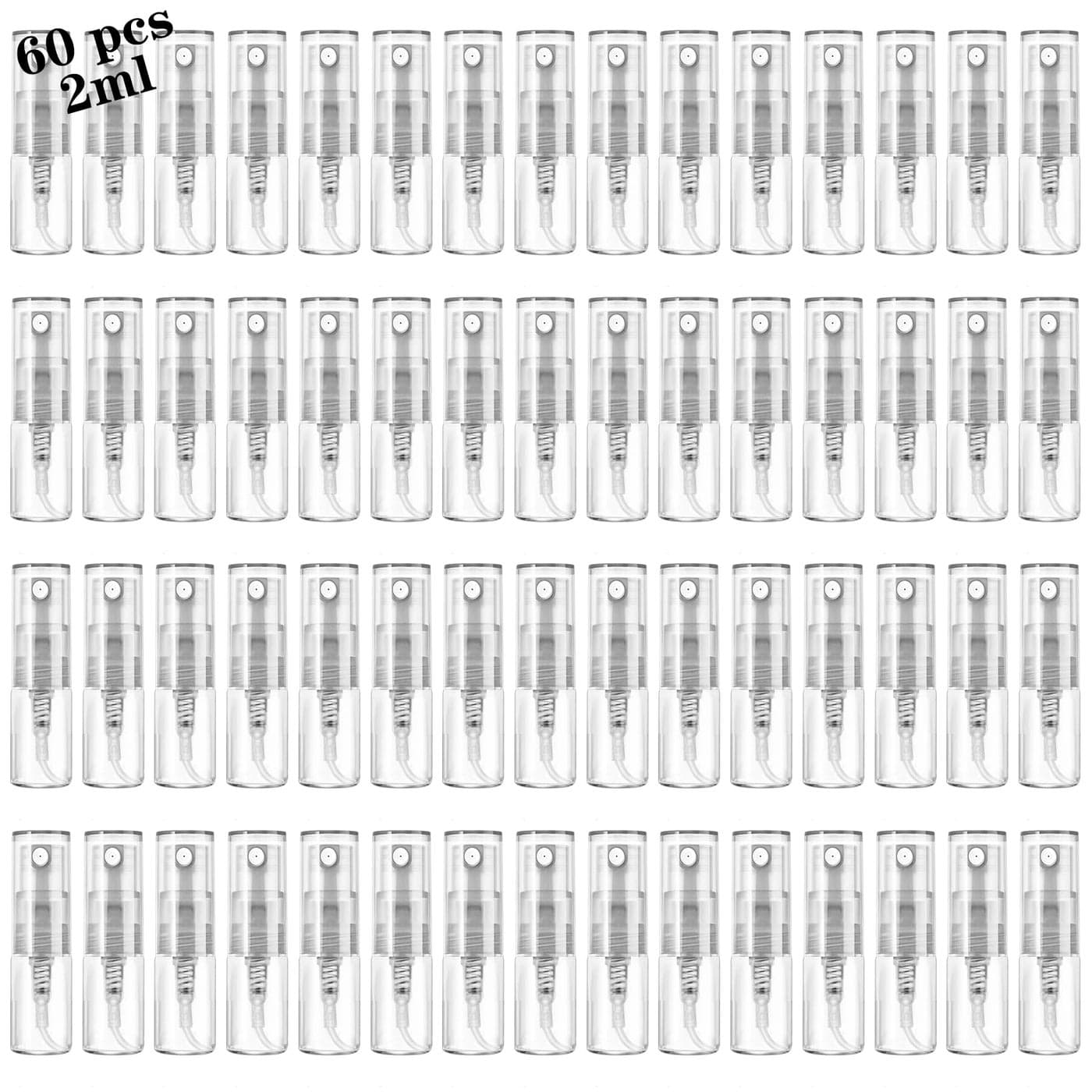 Csdtylh Mini Spray Bottle 2ml Refillable Glass Spray Bottle Glass Bottle Atomizer Perfume Mouthwash Atomizer for Cleaning Refillable Container for Travel Essential Oils Perfume 60 Pcs 2ml