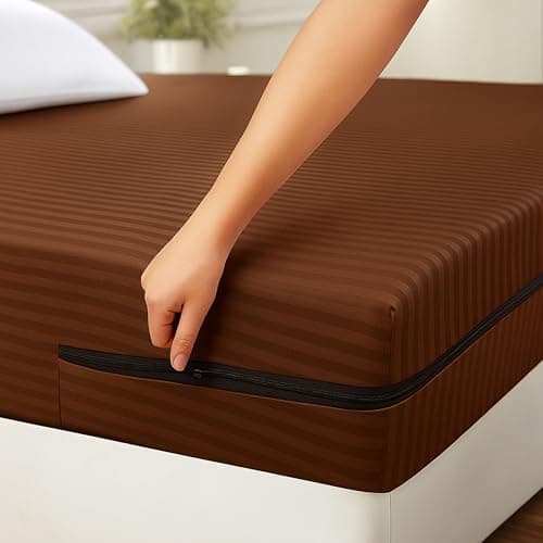 House Fox 5x6 Cotton Mattress Cover Queen Bed (78x60x6 inch) with Zipper| Non-Shrink Heavy Fabric | Strong Zip with Metal Lock | Interlocked Stitching | 360 Degree Fully Covered