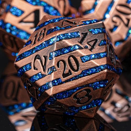 Maywin Inlay Metal DND Dice Set Heavy Zinc Alloy RPG Dice with Decorative Inlay for Dungeons Dragons