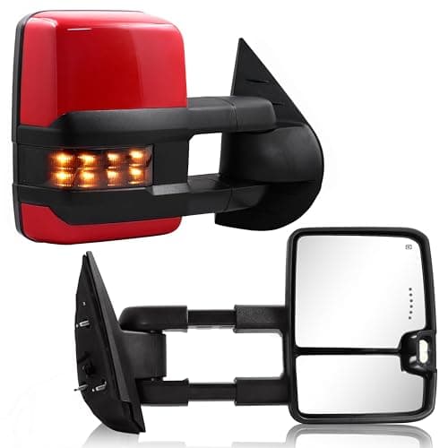 Towing Mirror for Silverado Sierra 20072013 Chevy Silverado GMC Sierra Tow Mirror with Power Heated Glass Turn Signal Light Backup Lamp Extendable Pair Painted Red 9260