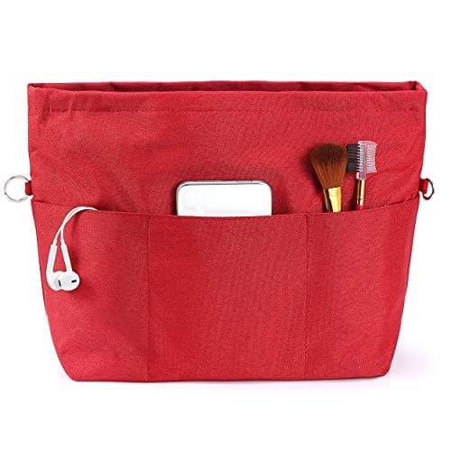 VANCORE Purse Bag Organizer Insert with 13 Pockets, Handbag and Tote Bag Inside Shaper with Zipper (Red, Medium)