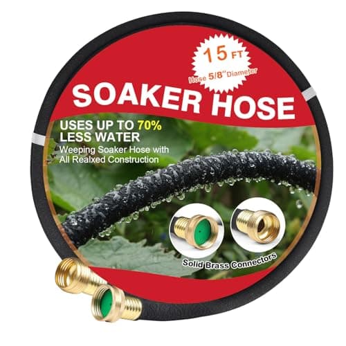 Soaker Hose 15 FT for Garden with 58 Diameter Irrigation Hose Save 70 of Water Solid Brass Interface Eminently Suitable for Lawn and Garden Bed Cover