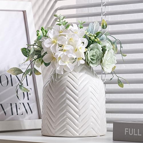 hjn White Vase for Flowers Ceramic Vase for Decor, Modern Decorative Vase, Vases for Your Kitchen/Office/Living Room/Bookshelf/Mantel - White Texture(Small)