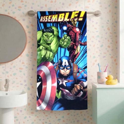 Athom Living 360 GSM Marvel Avengers Kids Bath Towel, 60 x 120 cm – Soft, Absorbent, Quick-Drying, Superhero Themed Towel for Boys & Girls