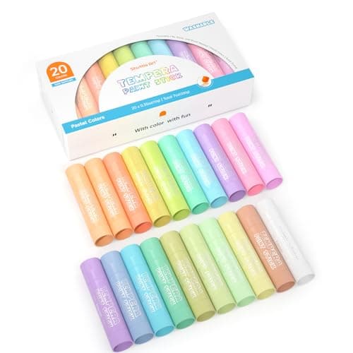 Shuttle Art Tempera Paint Sticks 20 Pastel Colors Solid Tempera Paint for Kids Super Quick Drying Works Great on Paper Wood Glass Ceramic Canvas
