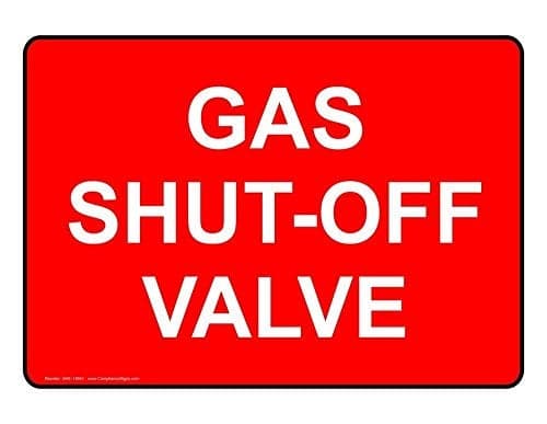 ComplianceSigns.com Gas Shutoff Valve Label Decal with Symbol, 5x3.5 in. 4-Pack Vinyl for Emergency Response Hazmat, Made in USA
