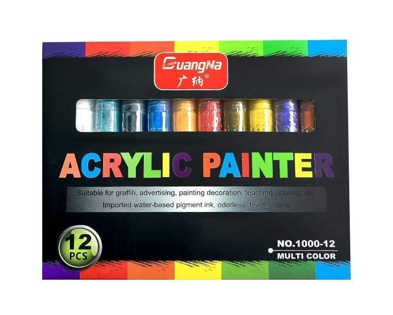 Art Ranger Acrylic Paint Set Non Toxic 12 ColorsPigments Art Plies for ChildrenPerfect for Canvas Wood Fabric Leather Cardboard Paper MDF and Crafts