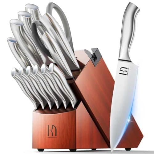 KnifeSaga Kitchen Knife Block Set, Enduring Sharpness Premium Knife Set with Block, 14 Pcs Japanese High Carbon Stainless Steel Knives Set for Kitchen, Chef Knife Set with Block and Built in Sharpener