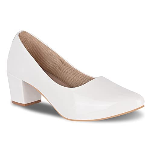Smart & Sleek Casual Block Heel Office Wear Bellies for Women (White, Numeric_8) AB23