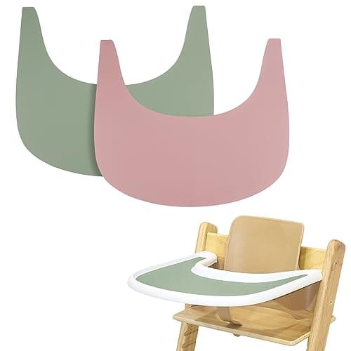 2 Pieces High Chair Placemat Silicone Clean and Hygienic Suitable for Tripp Trapp High Chair Tray GreenPink