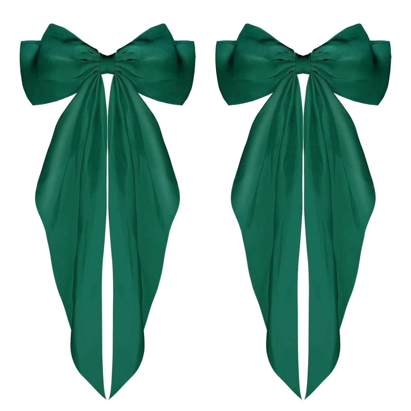 WLLHYF Big Bow Barrettes 2 Pieces Soft Silky Satin Hair Clip Long Tail French Ribbon Hair Pins Metal Bowknot Clips 90s Accessories for Party Women Girl GreenGreen