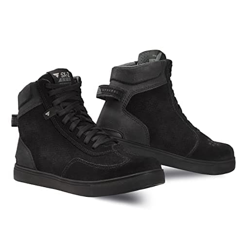 SHIMA SX-2 EVO Men's Motorcycle Shoes/Boots: Reinforced Leather, 4 Colors, TPU & ArmorPlus Ankle Safety, Breathable Suede & 3D Mesh, Anti-Slip Sole (Black, 8,5)