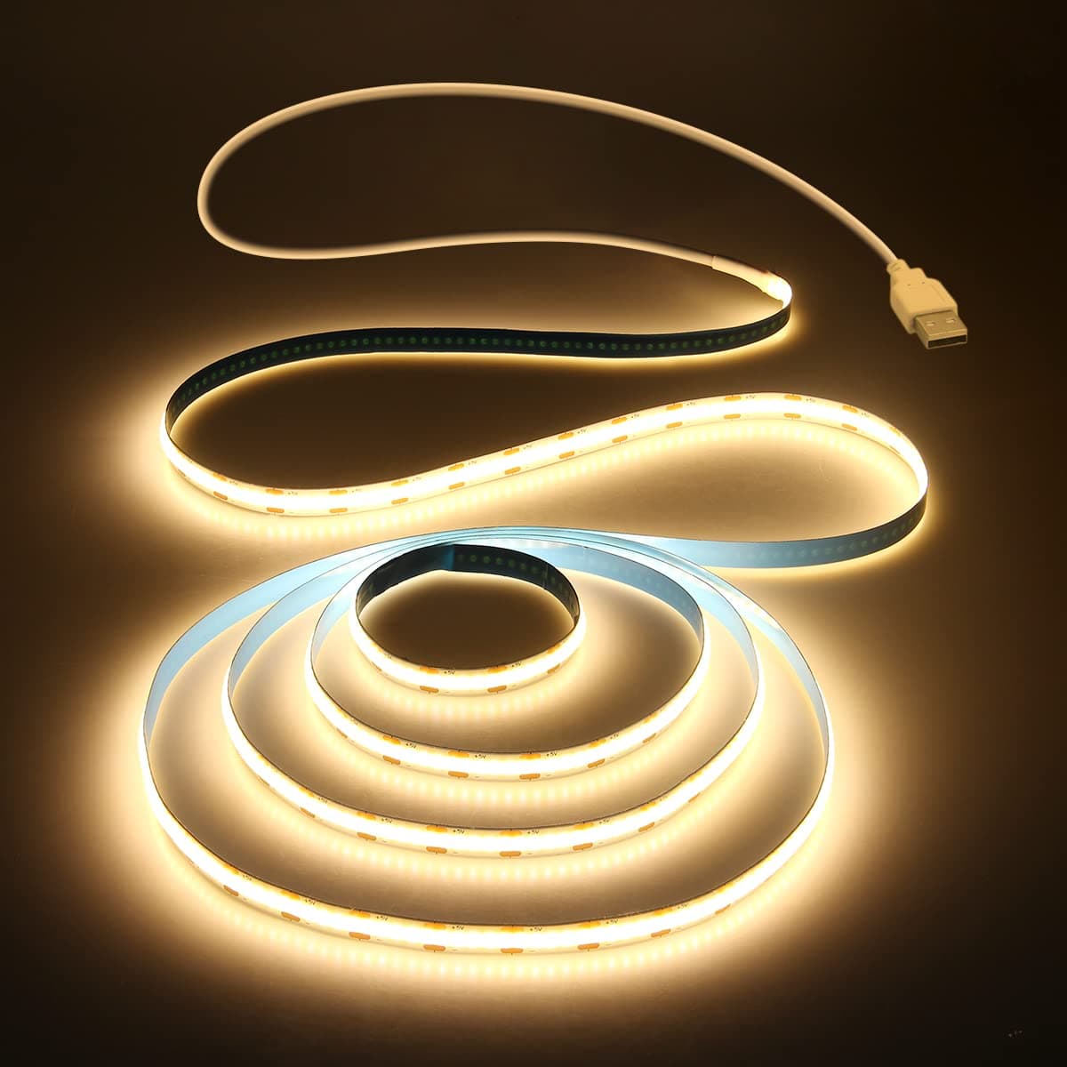 Aclorol USB COB LED Strip Lights Warm White Led TV Backlight 5V 1M 328FT 320Leds 3000K CRI85 COB Flexible Lights with 1M USB Powered for Bedroom Under Cabinet Kitchen DIY Lighting Project
