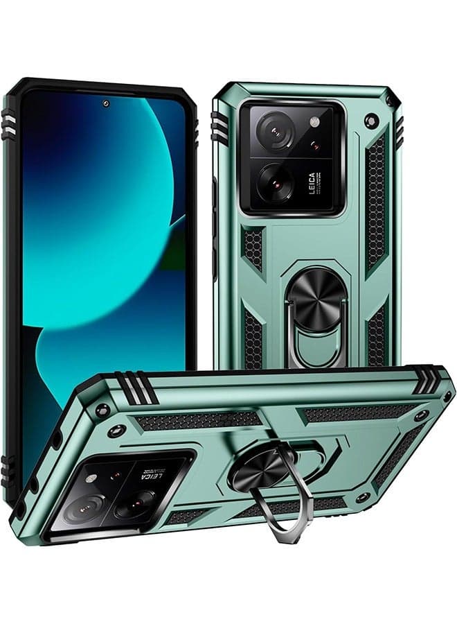 Case for Xiaomi 13T/13T Pro/Redmi K60 Ultra,Shockproof Case ,Anti-Fall Drop Protection ,Tough Armor Hard Phone Cover,Integrated 360 Degree Rotating Ring Kickstand, Green