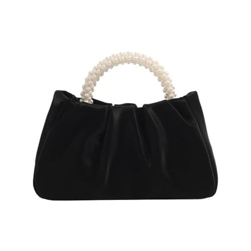 Beatfull Evening Purse Women Small Pearl Handbags Soft Leather Ruched Bag Wedding Bridal Clutch Party Prom Crossbody Purses Black