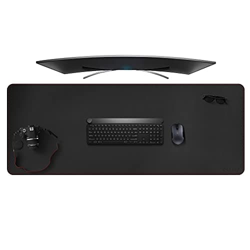 ZORESYN Desk Pad 591x197 PU Leather Desk Blotter Protector Large Gaming Mousepad Desk Mat Waterproof Non Slip Base Keyboard Extended Mouse Mat Black
