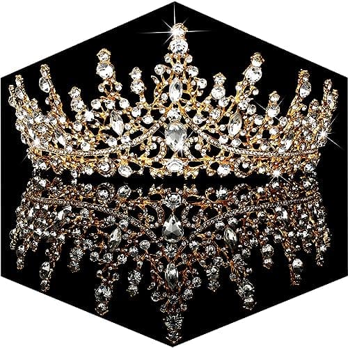 TOBATOBA Gold Crown for Women Wedding Tiara for Women Queen Crown Crystal Tiara Crown Wedding Tiaras for Bride Royal Princess Crowns for Flower Bouquets Quinceanera Headpiece for Birthday Prom Pageant