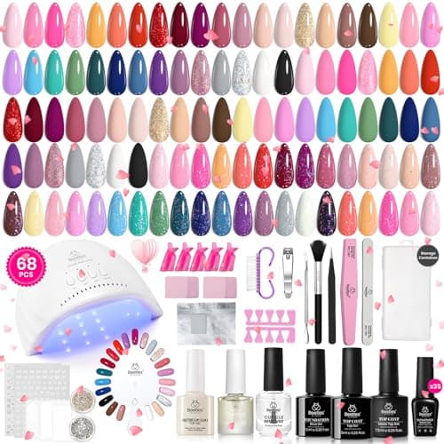 Beetles Gel Nail Polish Kit with U V Light 68 Pcs 35 Colors Pink Glitter Nude Gel Polish Set Vivid Seasons with Base MatteGlossy Top Coat Home DIY Nail Stuff Art Set Gifts for Women Teens Girls
