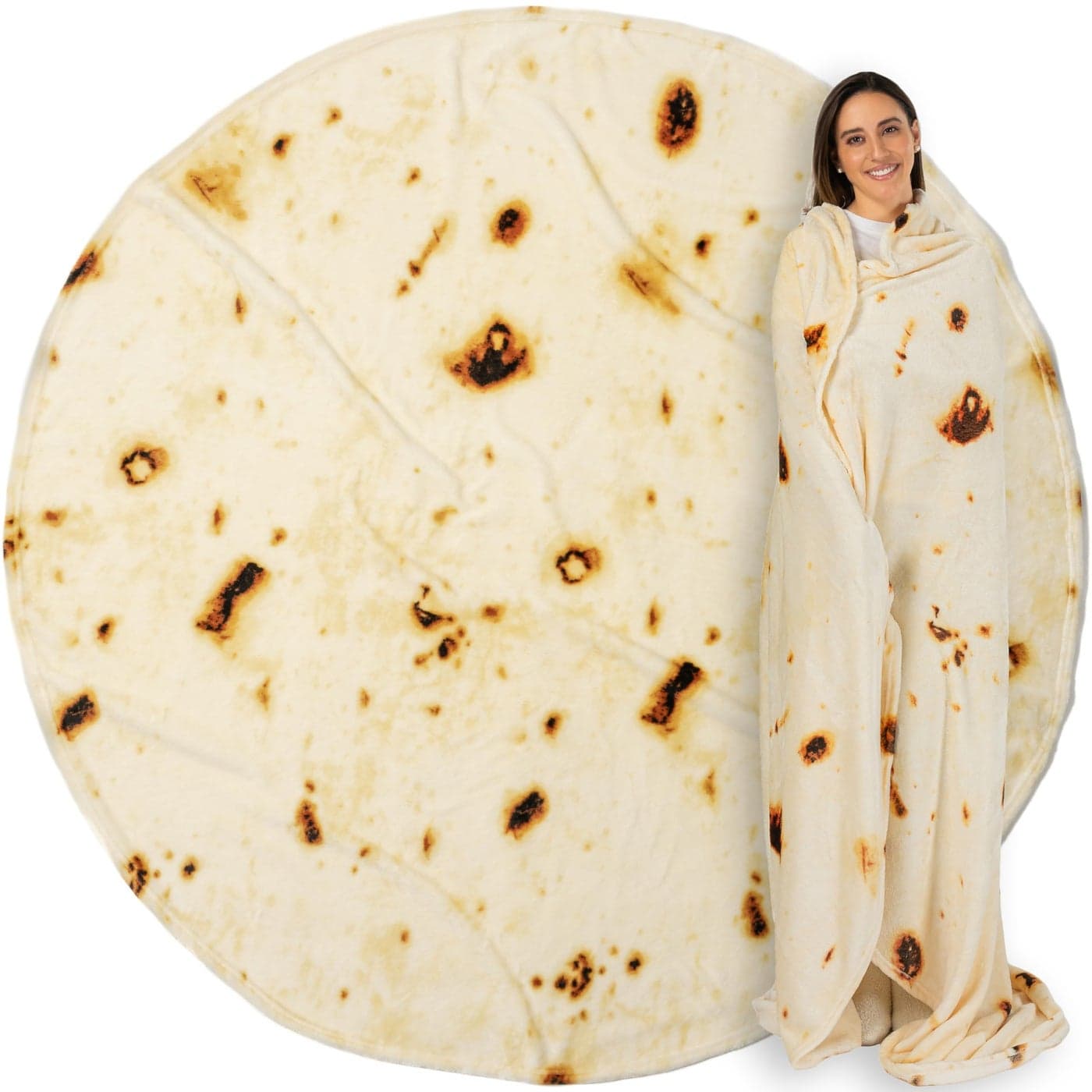 PAVILIA Burrito Tortilla Blanket Double Sided Taco Flour Wrap Novelty Throw for Adult Kid Teen Realistic Food Blanket Funny Gag Gift for Birthday Beige Flour 60in