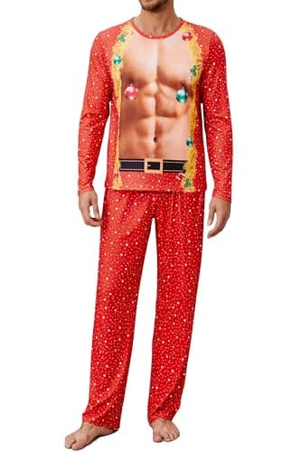 Meteorito Ugly Matching Christmas Pajamas For Couples Men Sleepwear Set Pecs Abdominal Print Jammies