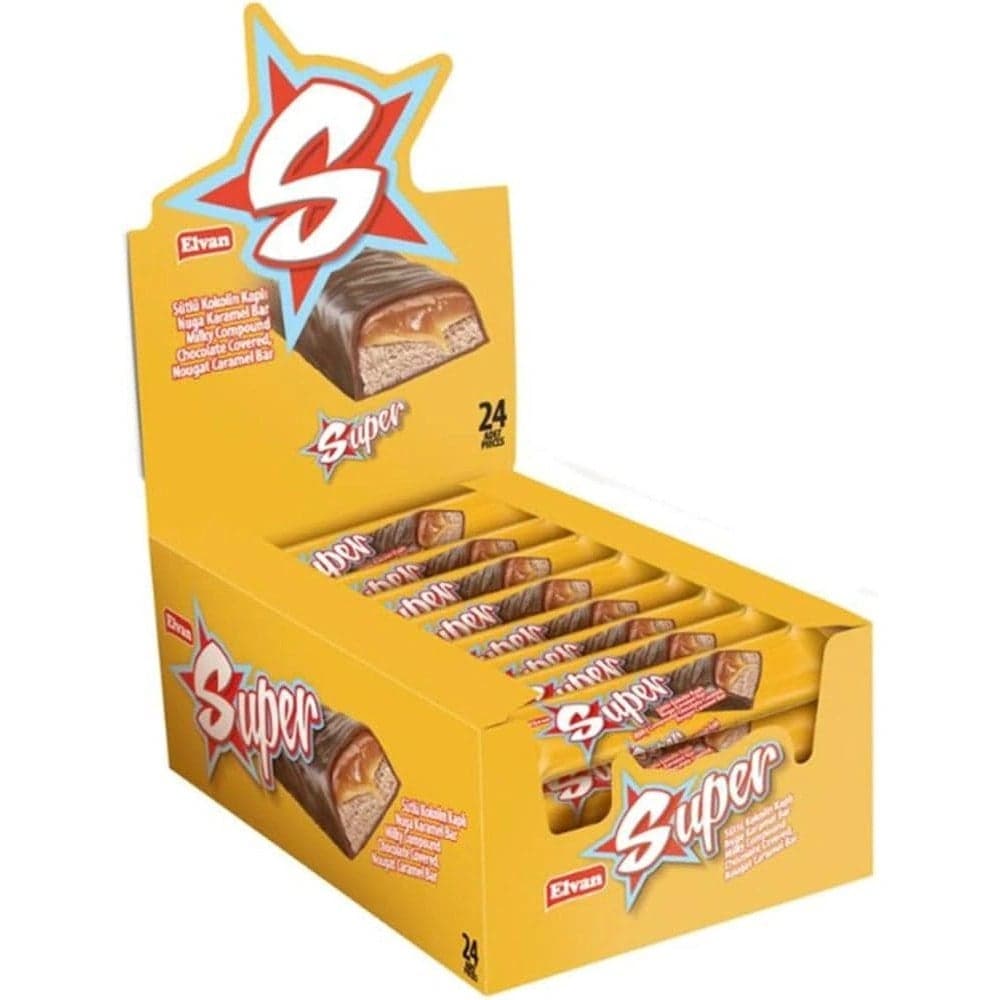 Elvan Super Milky Compound Chocolate Covered Nougat Caramel Bar- 24pcs