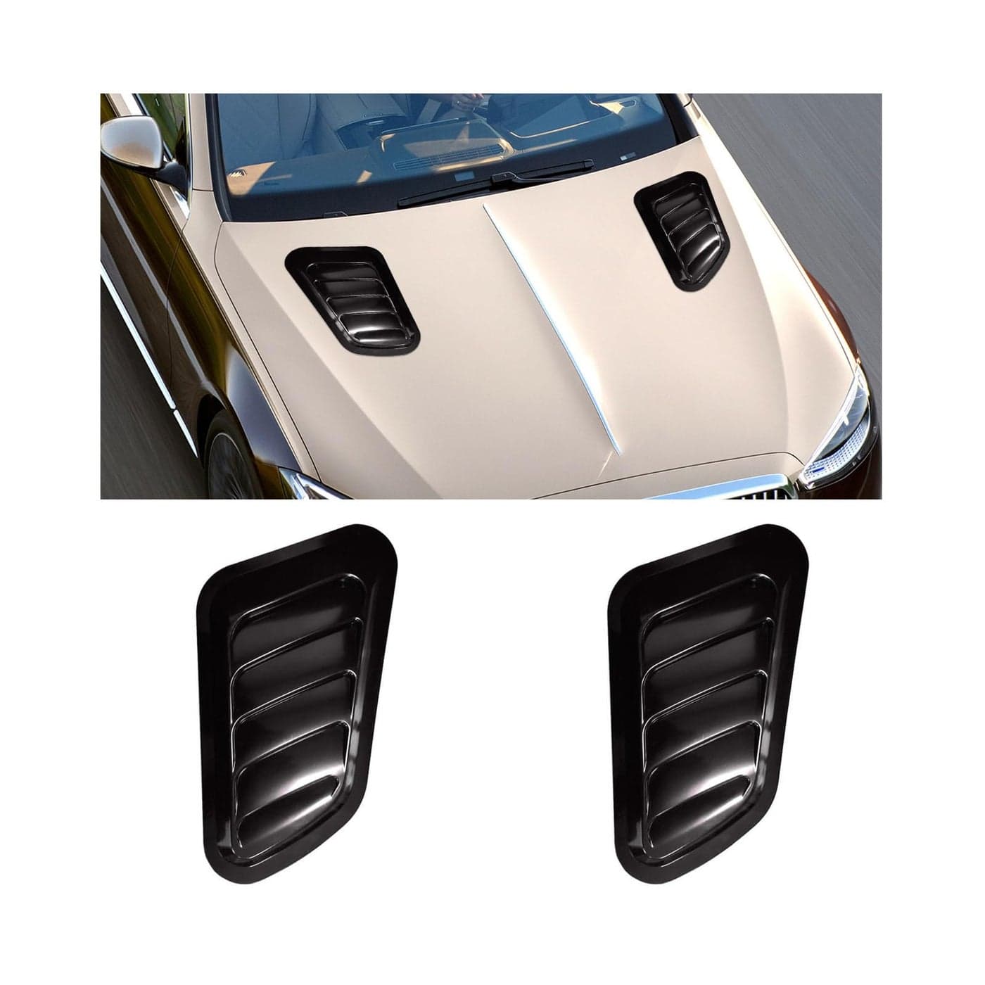 Dickno 2PCS Car Hood Air Vent Cover Universal Automotive Bonnet Air Vents Engine Hood Scoop Front Air Vents Engine Hood Cover Trim Vehicle Exterior Decor Accessories for Most Cars Black