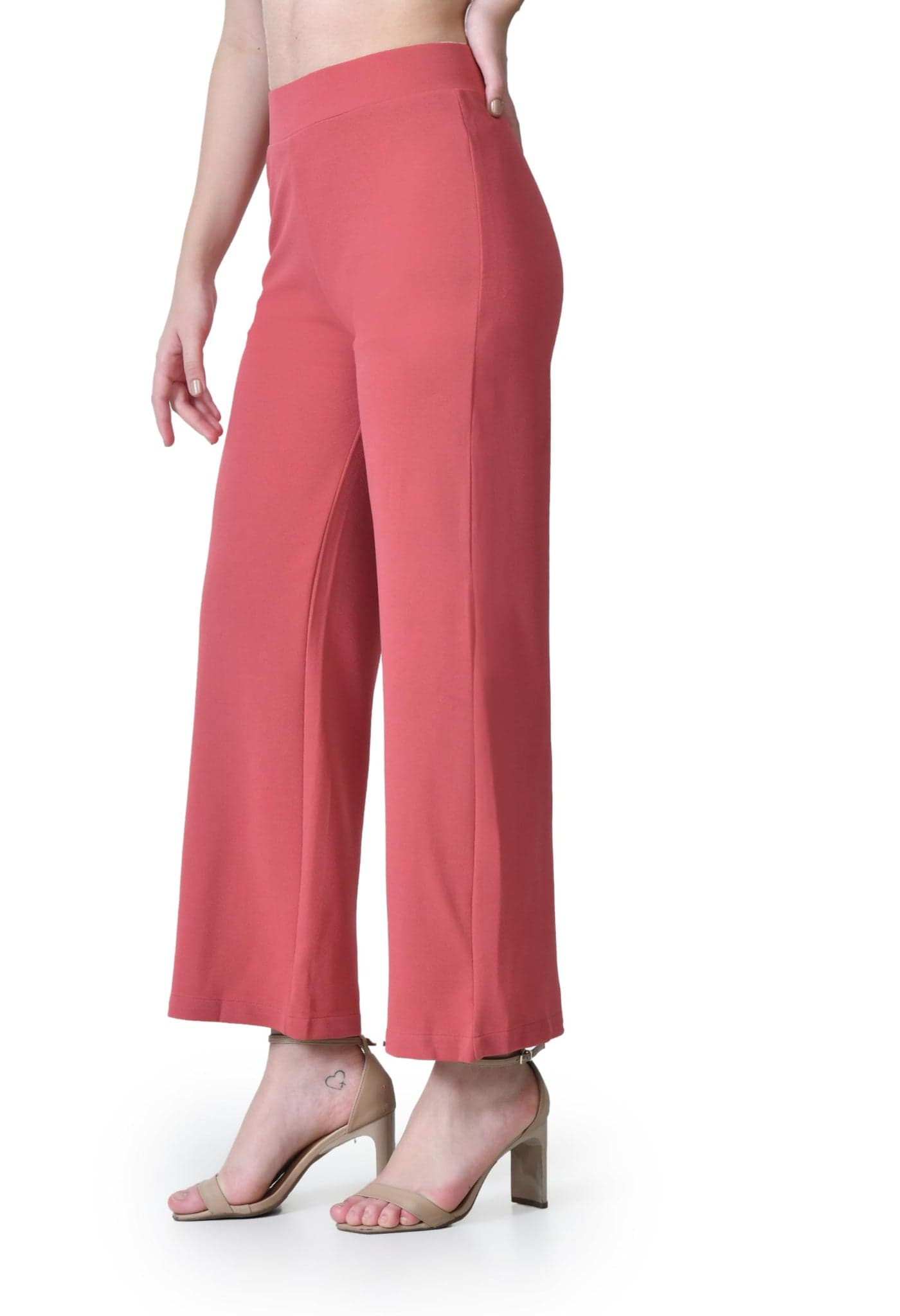 OWL MINK Women's High Rise Straight Fit Trousers,Solid Korean Stretchable Pants for Women,Regular Fit Elastic Waist Full Length Formal Trouser for Casual & Office Wear,Women Bottom Wear- Pink-36