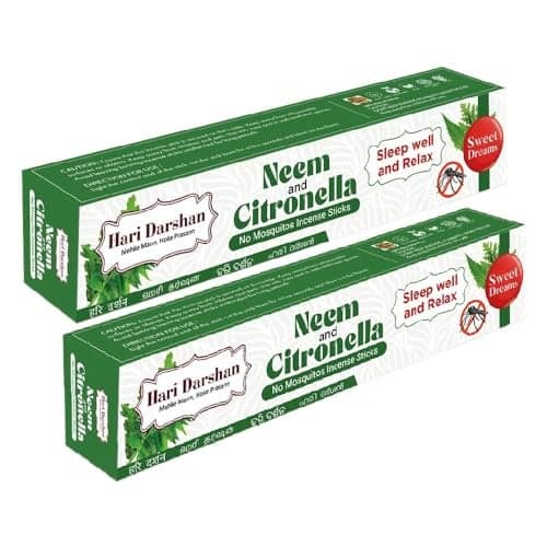 Hari Darshan Neem and Citronella Mosquito Repellent Agarbatti | Natural and Herbal Incense Sticks for Repelling Mosquitoes | Low Smoke | 240 Mosquito Sticks (2 Packs of 12x10)