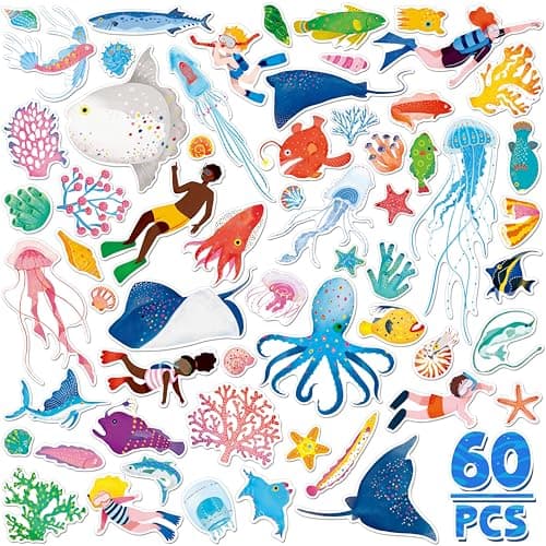60PCS Magnetic Cruise Door Decorations, Large Underwater-Themed Magnets Waterproof Reusable Navigation Cruise Cabin, Ship, Car Decors for Refrigerator, Carnival Cruise Party