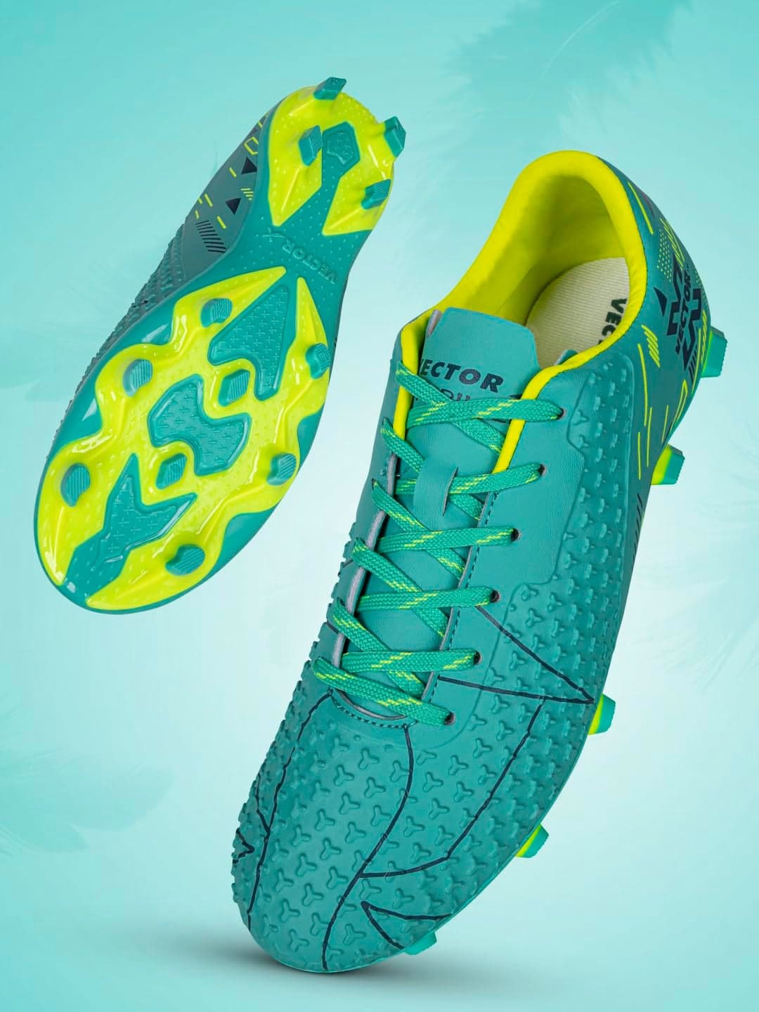 Vector X Thriller Fully Embosed Upper |Football Shoe/Studs| Double Colored TPU Sole| Soft Insocks Cushion|Light Weight|(Sea Green-Green) Size-7
