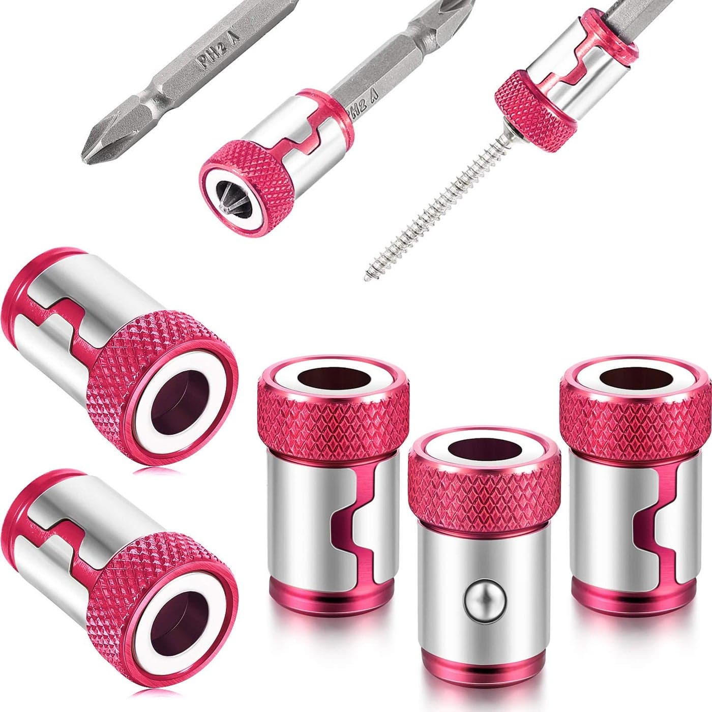 5 Pieces Magnetic Screw Ring Bit Magnetizer Ring Metal Magnetizer Screw Removable for 14 Inch 635 mm Hex Screwdriver and Power Bits Red