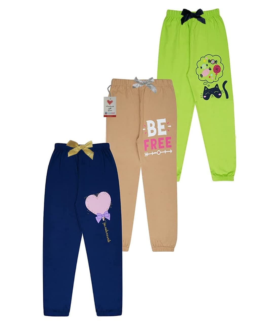 KYDA KIDS® 100% Girls Cotton Printed Track Pants (Pack of 3)