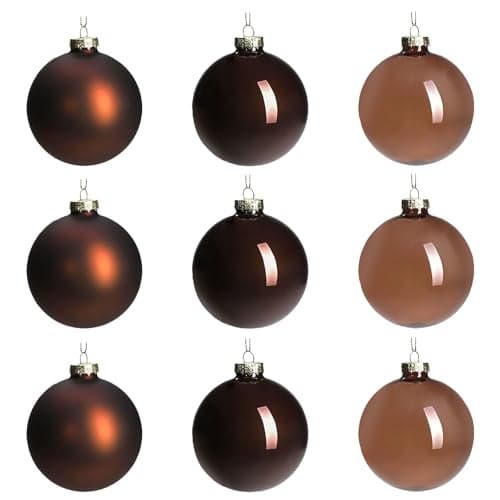 DN DECONATION Mercury Glass Christmas Ornaments, 10pcs Vintage Brown Glass Hanging Balls Finial with Different Shapes for Xmas Tree Decor,Luxury Christmas Baubles for Neutral Holiday Winter Decoration