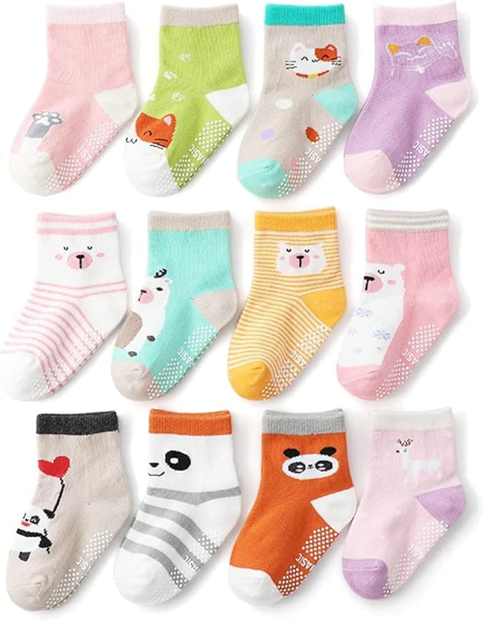 CUTEABLY Baby Non-Slip Grip Socks, Soft Toddler Knee High Anti-Skid Crew Slipper Crawling Socks, Unisex (3-4 Year, 3)